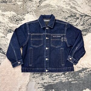 Sean John Denim Jacket Boys Small 8-10 Blue Cotton Dark Indigo Side Welt Pockets